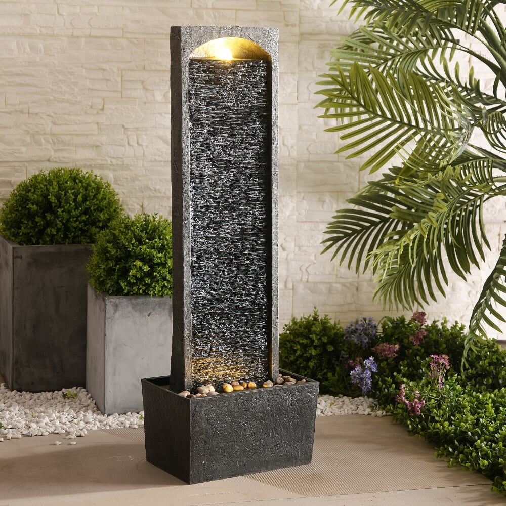 Teamson Fontaine cascade LED en polyrésine, noire Noir 34x98x22cm