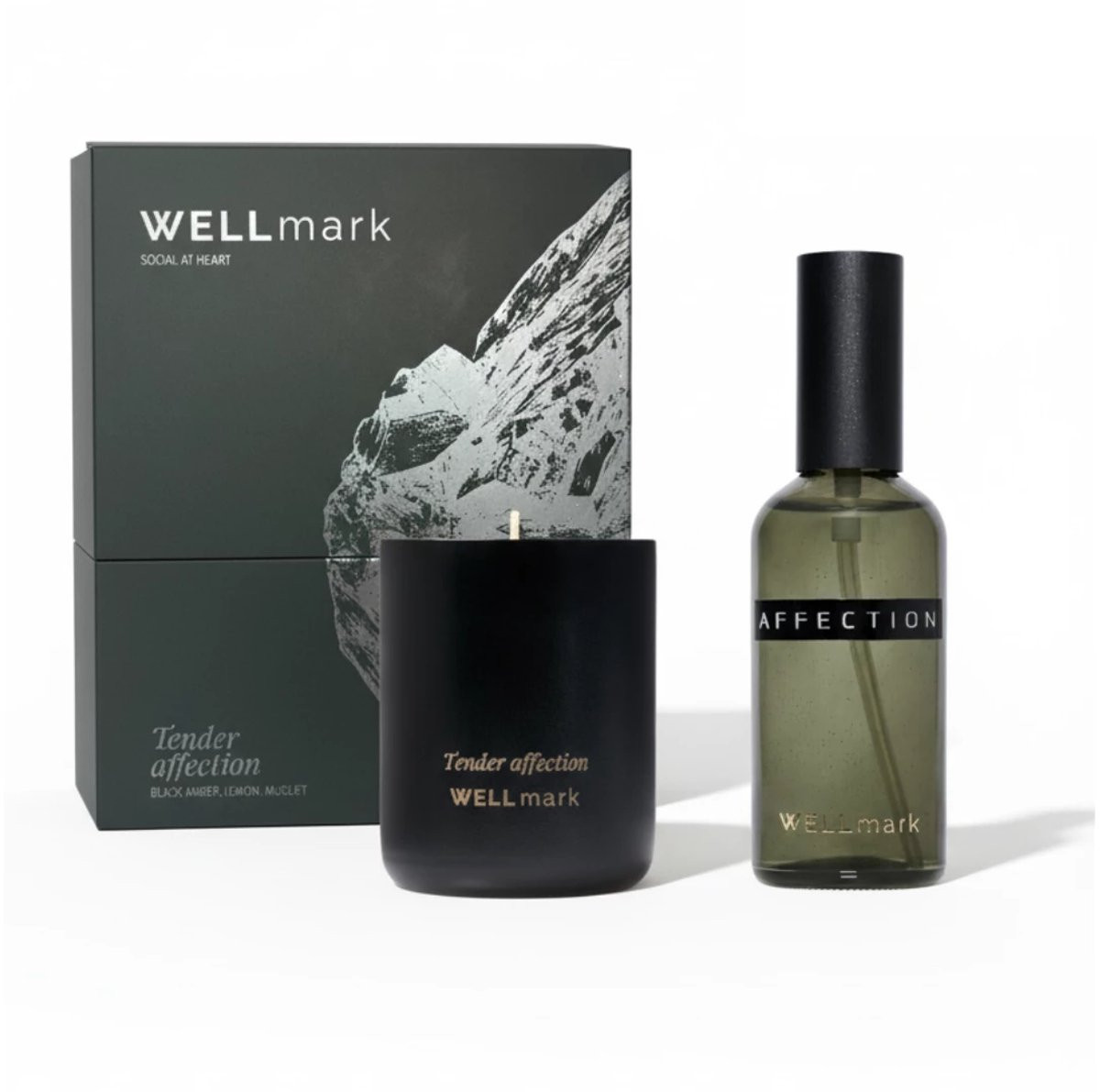 Wellmark Giftbox Scented Duo Tender Affection Midnight Green: Roomspray 100ml en Geurkaars 210g