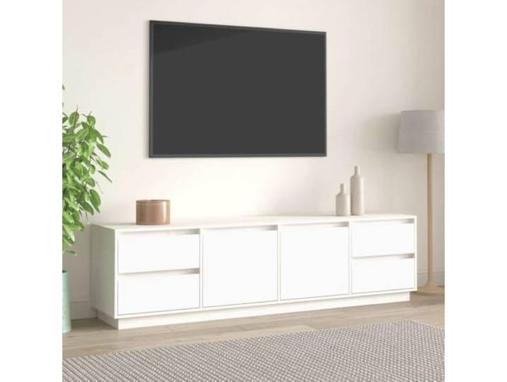 HEFZGDB TV-Schrank Weiß 176x37x47,5 cm Massivholz Kiefer mit Stauraum und Stabiler Oberplatte, Klassisches Wohnzimmer Möbelstück aus Massivholz für Fernseher und Aufbewahrung