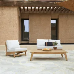 3-Sitzer-Gartenlounge Olia aus Teakholz und Stoff