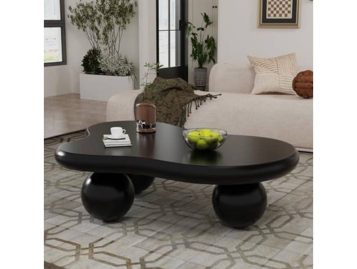 LOVEHOUGES 46 Zoll großer, wolkenförmiger Couchtisch für das Moderner, unregelmäßiger, niedriger Couchtisch mit 3 stabilen Kugelbeinen, einfache Montage, für kleine Wohnungen