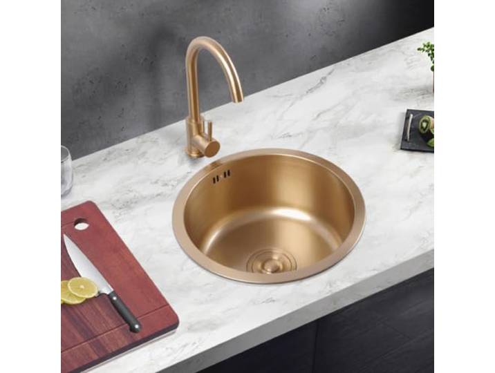 Küchenspüle mit Wasserhahn, Edelstahl-Unterbau-Einzelbecken-Wet-Bar Kleine, runde Einbau-Kombi-Waschbecken, geeignet für Badezimmer, Wohnmobile und Waschbereiche(43/43cm/16.9/16.9in)