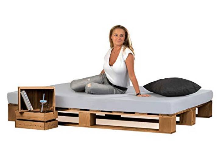 sunnypillow Paletten Bett aus Holz Holz Bett 160x200cm Eiche Massivholz Bett Bett aus Paletten Palettenmöbel europalette Fichte Eiche 80 90 100 120 140 160 180 200 220 240x200cm