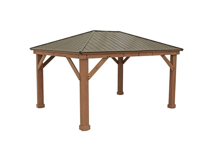 Pavillon, Holz, Zeder, 490x315x371 cm, wetterbeständig, regenabweisend, Sonnenschutz, Pavillons