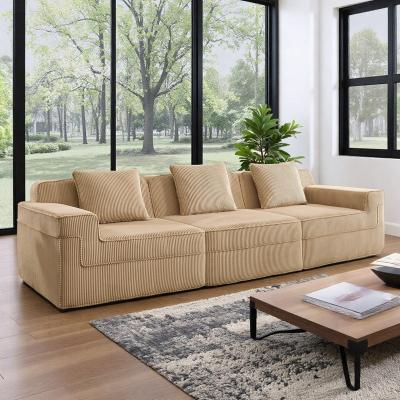 Corduroy Cloud Modular Sofa with Deep Seat and Throw Pillows