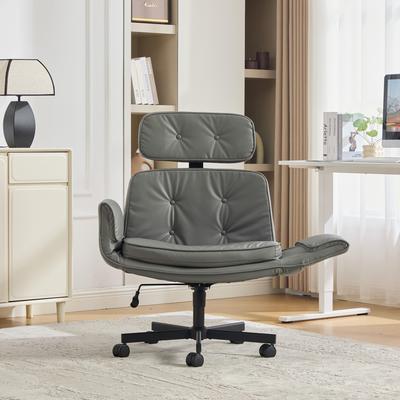 Kodotan sofa Criss Cross Chair with Adjustable Armrests & Wheels & Headrest, PU Lounge Vanity Desk Chair with Wide Seat for Cross-Legged