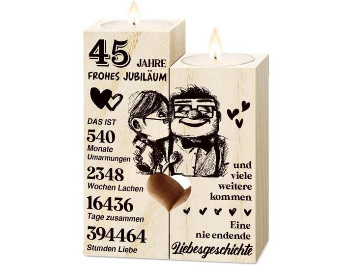 Kerzenständer Holz 45. Hochzeitstag Geschenk, Braun, 4.5x12x9 cm, Dekoration, Kerzen & Kerzenhalter, Teelichthalter