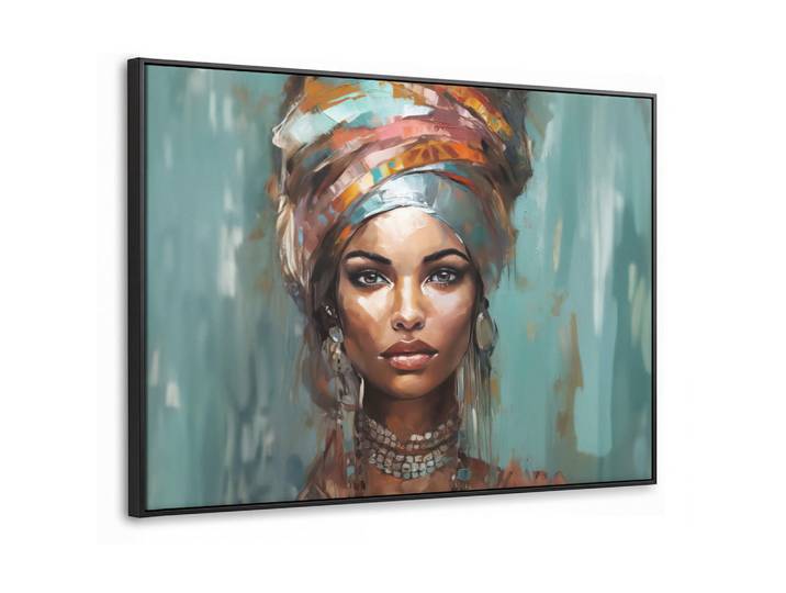 MuchoWow Leinwand Bilder mit Rahmen - Frau - Kunst - Schmuck - Porträt - 80x60, Blaugrau, Rechteckig, 80x60 cm, gerahmt, Bilder & Rahmen, Bilder, Leinwandbilder