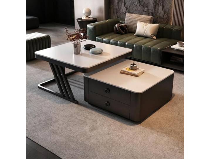 HLDJYLZS Couchtisch mit Sintersteinplatte, Italienischer Wabi-Sabi-Stil Sinterstein-Tischplatte, modernes italienisches Design, Wabi-Sabi-Stil, minimalistischer Look, Möbel für kleine Räume