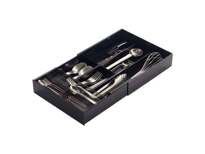 Yamazaki 3383 TOWER Extendable Cutlery Tray\, black\, ABS Resin / PS Resin \, 25 x 24.6 x 5.7 cm