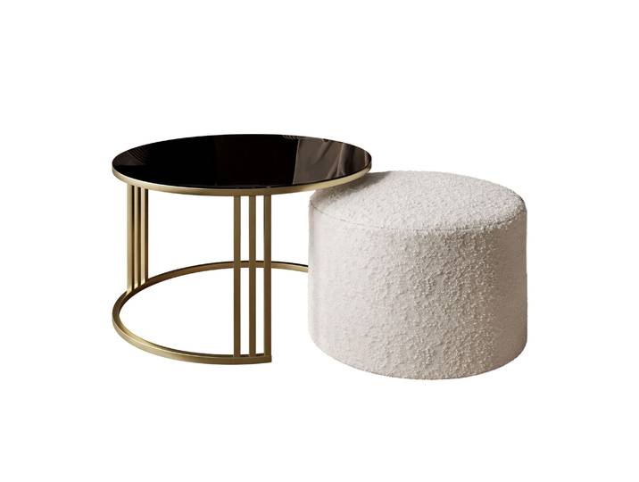 Couchtisch mit Hocker LORI GLASS gebürstetes Gold/schwarzes Glas, Coral 65