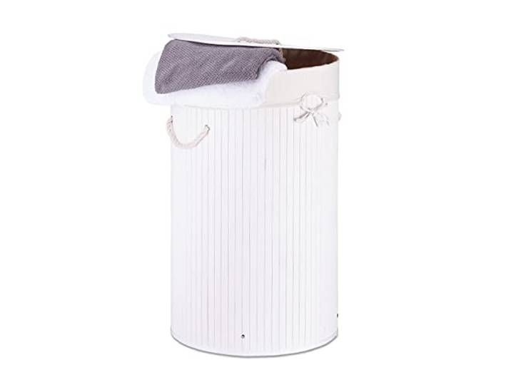 Relaxdays wasmand van bamboe, opvouwbare wasmand met deksel, wit