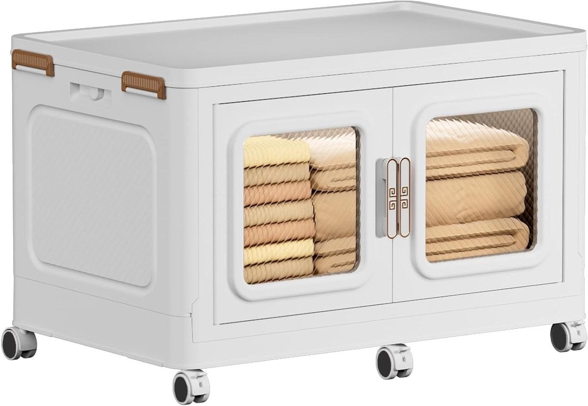Opvouwbare kledingkast organizer met wielen in wit, Breedte: 84 cm