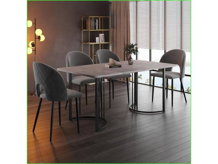 Ensemble de salle à manger - Table 140x80cm + 4 chaises velours - Gris