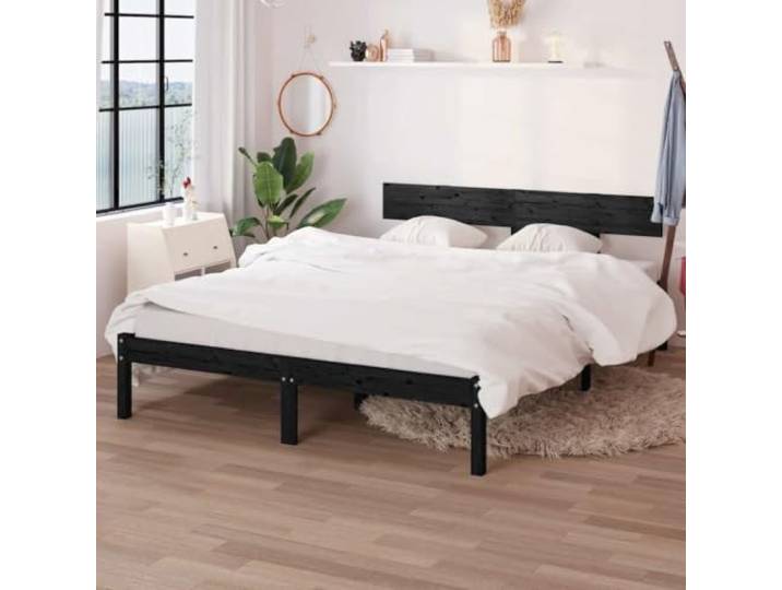 RJPLMFV Doppelbettgestell, Schwarz, massives Kiefernholz Lattenrost inklusive Kopfteil Classic für Matratze 150x200 cm robust und langlebig