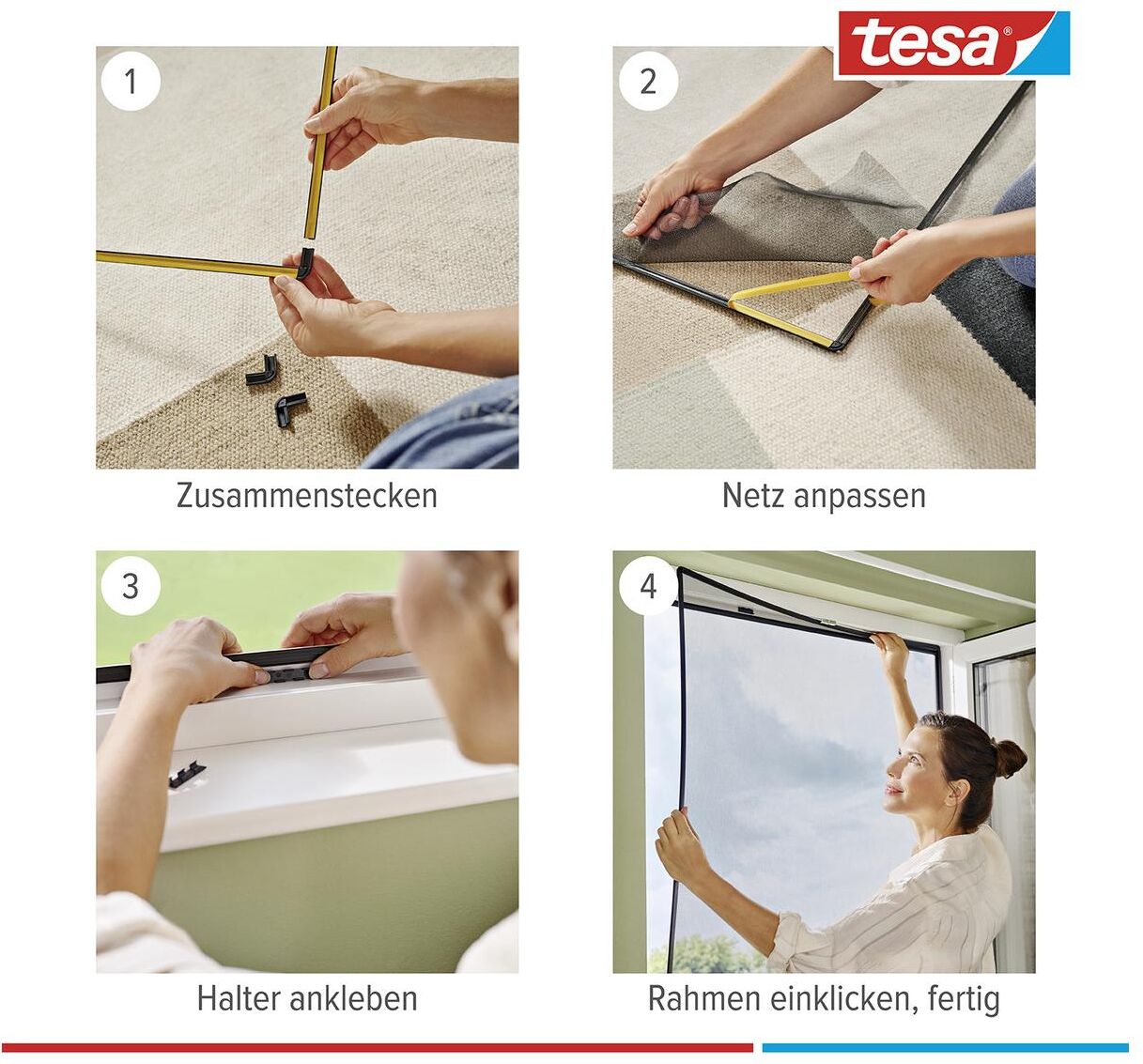 Insektenschutz-Fensterrahmen TESA "CLIP-ON Rahmen für Fenster 1 x 1.2 m", grau, B:140cm, Insektenschutzgitter, Insektenschutz-Fensterrahmen grau B/H: 140cm