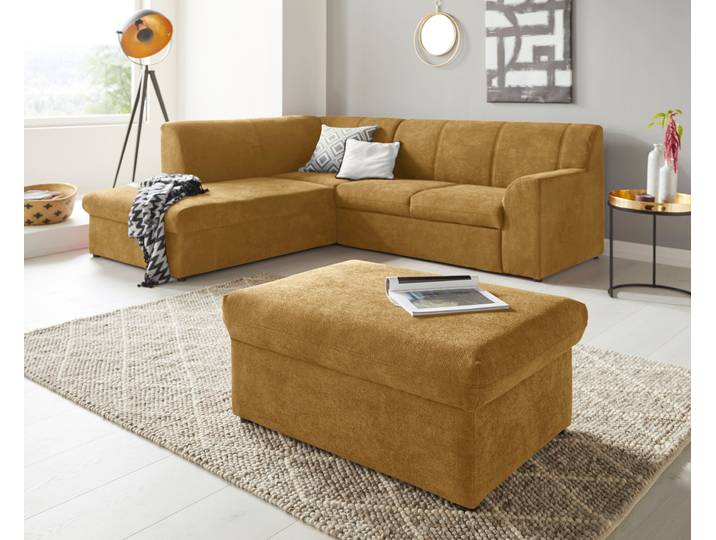 Hocker DOMO COLLECTION Topper , gelb (senf), B:93cm H:40cm T:69cm, Hocker, Polsterhocker, mit Wellenunterfederung, auf Kunststoffgleitern
