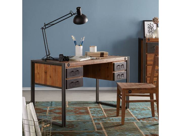 Schreibtisch 4 Schubladen 135 x 76 x 60cm Braun