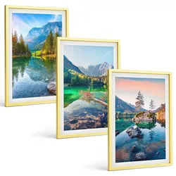 BILDER SET 3er Set - 40x60 cm Goldrahmen - Naturlandschaft der Bergseen