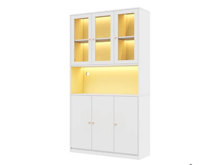Bibliothèque vitrine – blanc – portes en verre LED 3 portes – 100 x 35 x 200 cm