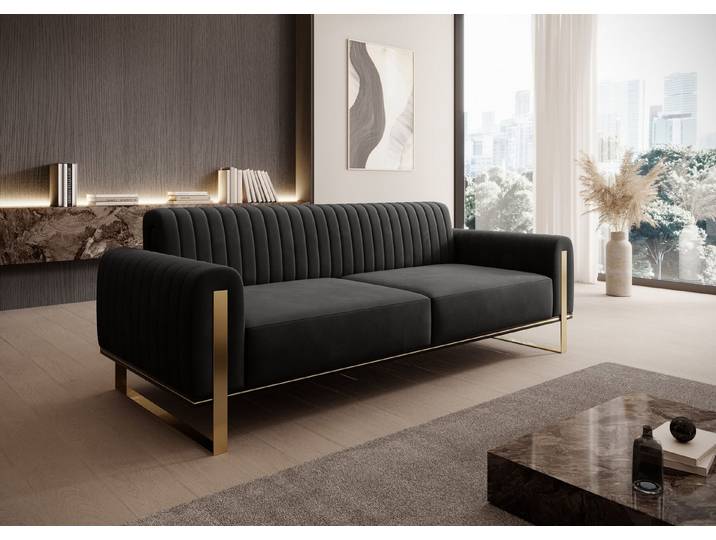 yourhouse24 3-Sitzer Sofa Designersofa Vamos in Samt, Samt-Optik, Metallgestell, Glamour-Stil