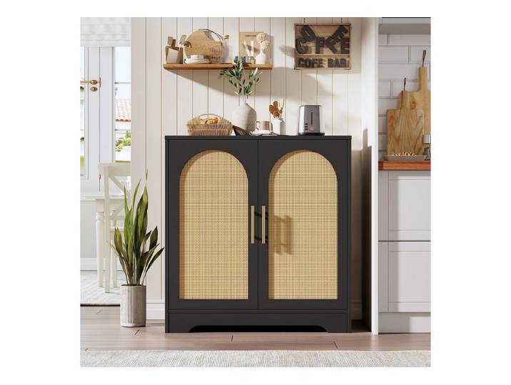 GarveeMore Sideboard Sideboard Buffet Schrank mit Aufbewahrung mit Rattan Türen