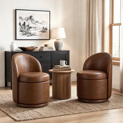 Uixe Faux Leather Swivel Accent Chair With Storage