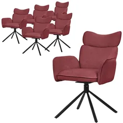 ML-Design Esszimmerstühle drehbar 6er Set Rot Stoff, 360° Drehstuhl mit Armlehne & Rückenlehne, Polsterstuhl Metallbeine