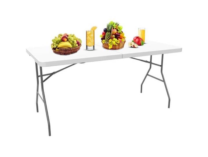 Table Pliante Transportable Table en Plastique Robuste 180 x 76 x 74 cm Blanc Pliable en deux Matériau: HDPE