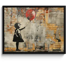 POSTER MIT RAHMEN Graffiti - Banksy - Mädchen - Straßenkunst 80x60 cm