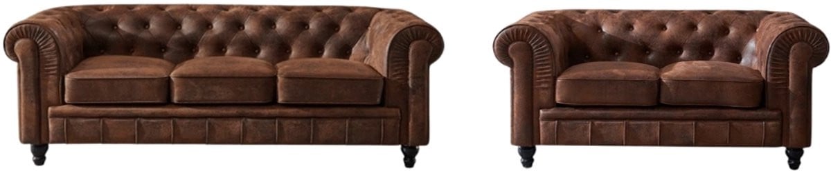 Chesterfield Banken Set 2 & 3 Zits - Vintage Bruin - Suede Leder