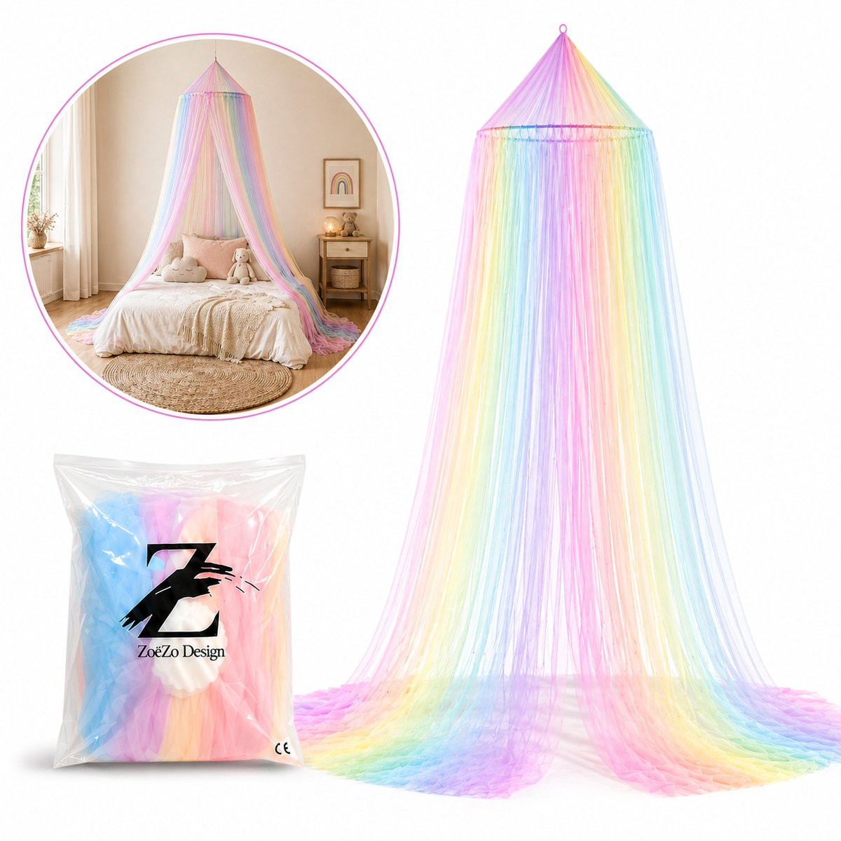 ZoeZo Design Regenboog Klamboe voor eenpersoons en tweepersoonsbedden