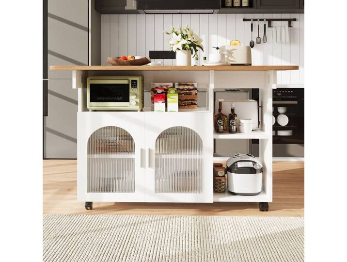 Îlot de cuisine moderne chariot de service démontable avec espace de rangement blanc