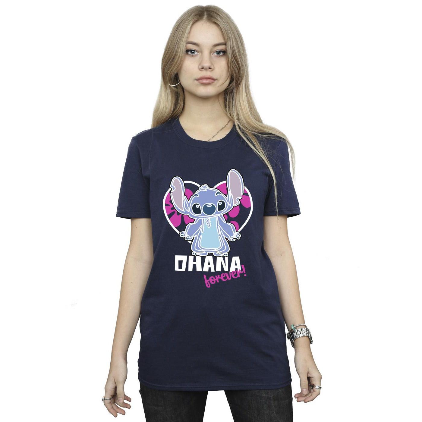 Disney Dames/Dames Lilo And Stitch Ohana Forever Heart Katoenen Vriendje T-shirt (Marineblauw)