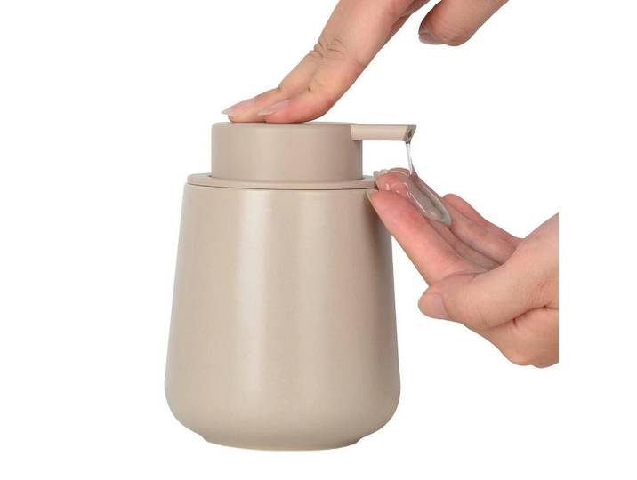 Seifenspender Keramik Khaki 350ml, Olivgrün, 9x12x9 cm, Badaccessoires, Seifenspender