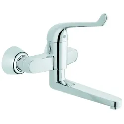Einhand-Sicherheitsmisch-Waschtischbatterie Euroeco Special 32793, Wandmontage, Ausladung 256 mm, Hebellänge 170 mm