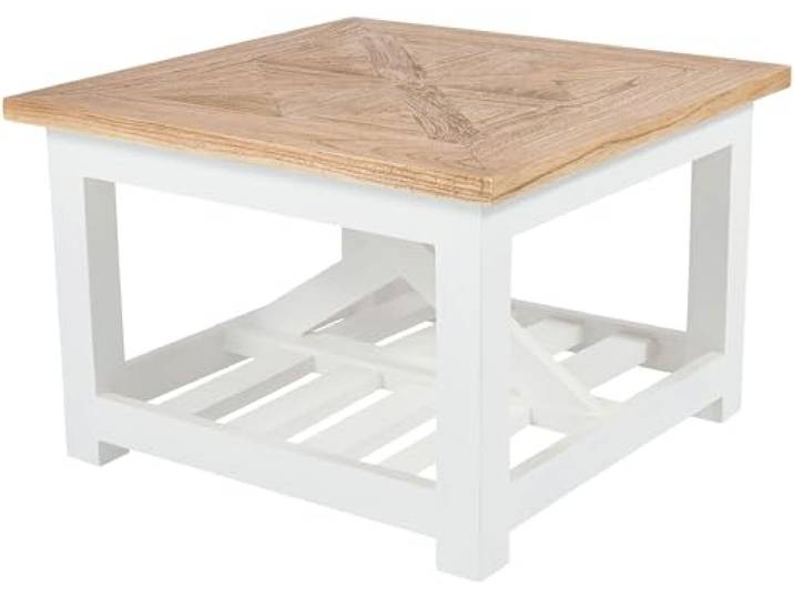 CLP Couchtisch Holz quadratisch 60x60 cm Bastrop, Sofatisch eckig Landhausstil, Beistelltisch klein rustikal Farbe Natur