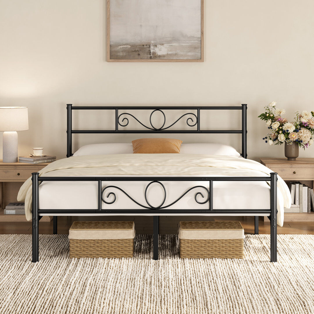 Yaheetech Metal Bed Frame with Headboard/Under-Bed Storage Black Kingsize (5')