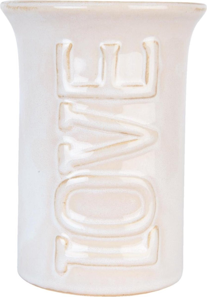 Clayre & Eef Geurbrander Love Keramiek Creme Rond Ø 8 cm x 12 cm