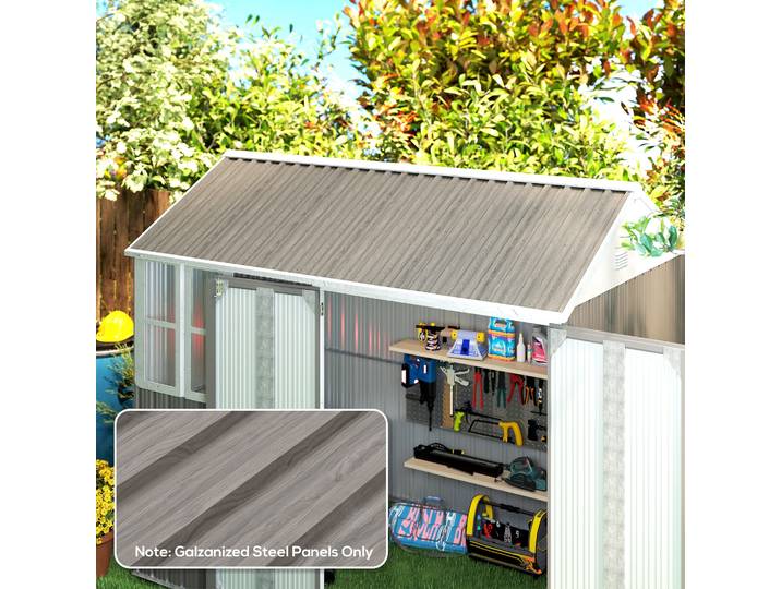 Outsunny 12 Panneaux Acier Galvanisé 129x45cm Effet Bois Gris