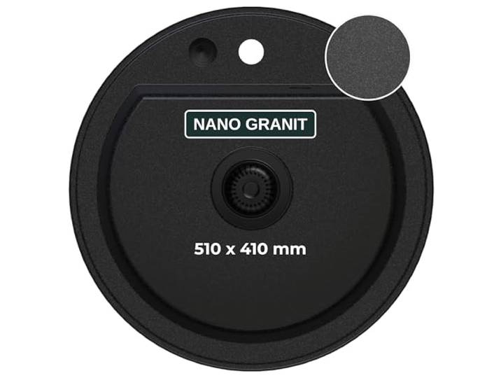 SINK QUALITY Spülbecken Rund Graphit Ø 51 cm - Siphon Schwarz und Imprägniermittel inkl. - Küchenspüle Rund aus Granit - Granitspüle für Unterschränke ab 55 cm Breite - Einbauspüle Granit