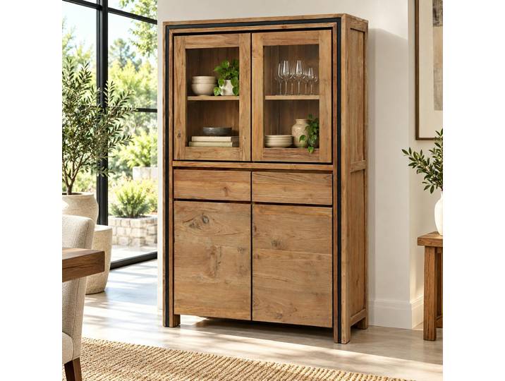 Buffet vitrine en bois recyclé de teck VADOD