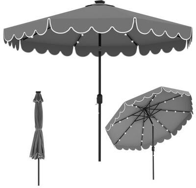 Costway 10 Feet Solar Patio Umbrella with 24 LED Lights-Gray
