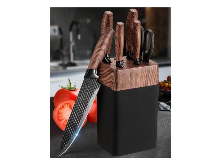 LuxusKollektion Messerblock Messerset Messerblock 7teilig Edelstahl Klingen Deutsche Schwarz
