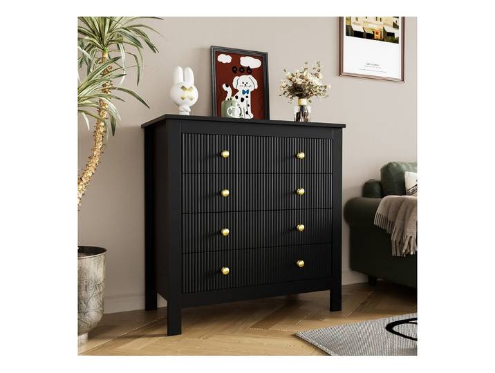 HAUSS SPOLE Sideboard Kommode mit Spezialtüren, Goldgriffen, 5 Schubladen Wohnzimmer schwarz