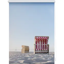 Lichtblick Rollo Klemmfix, ohne Bohren, Verdunkelung, Strandkorb - Blau Beige