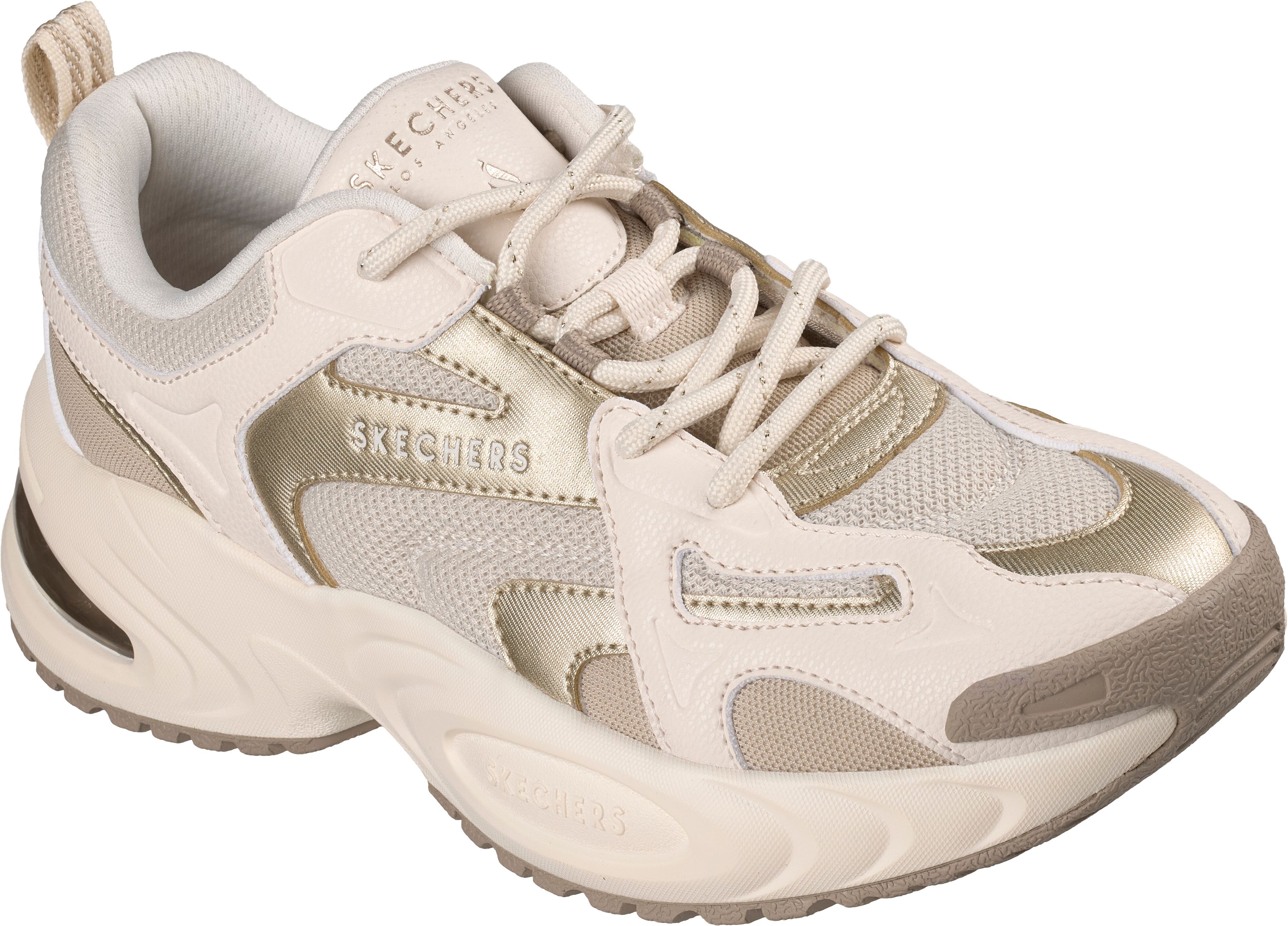 Sneaker SKECHERS "UNO RYZE", Damen, Gr. 35, Textil, beige (grau, goldfarben), Lederimitat, Schuhe Sneaker, Schnürschuh, Halbschuh, Freizeitsneaker mit Air-Cooled Memory Foam