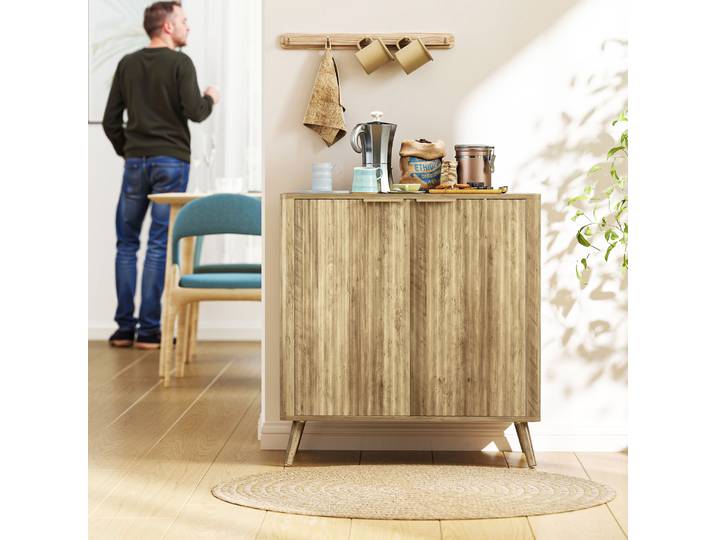 HOMCOM Buffet Salon Chêne 2 Portes avec Étagère Réglable