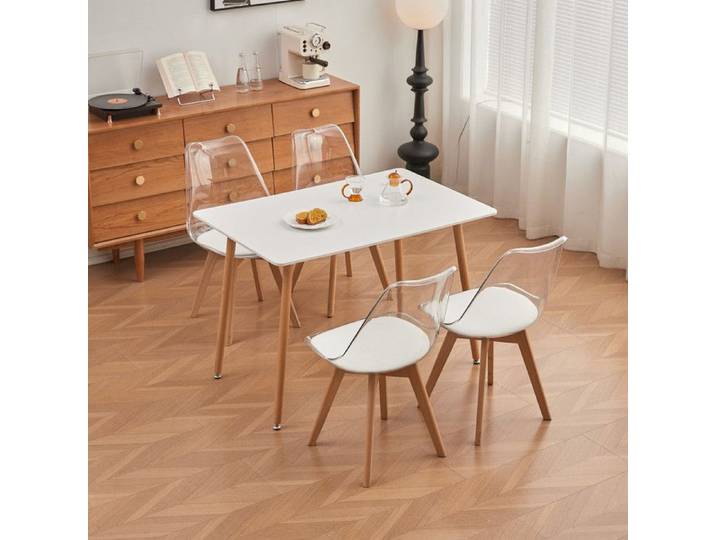 BenyLed 4 chaises de salle à manger et Table Rectangulaires Ensemble de salle à manger avec 4 chaises Blanc
