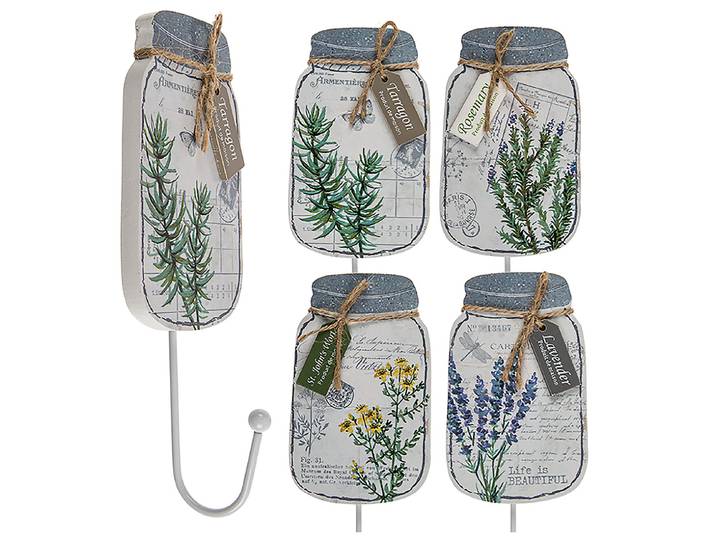 Weisser Holz-Wandhaken mit Blumendruck